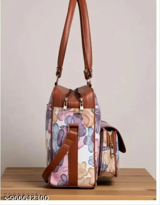 Printed PU women's handbag side view